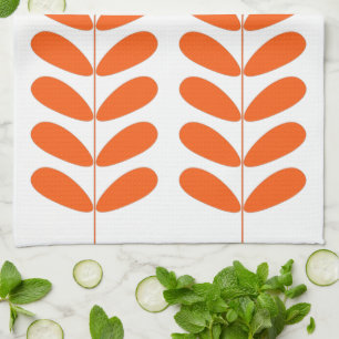 Orange Flowers Retro Mid Century Modern Kökshandduk