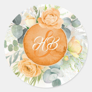 Orange Flowers Romantic Boho Bröllop Runt Klistermärke