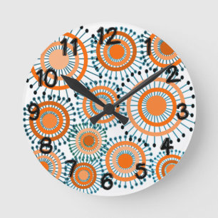 Orange Flowers Rund Klocka
