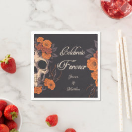 Orange Flowers Skull Elegant Cocktail Pappersservett