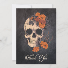 Orange Flowers Skull Elegant Traditional Bröllop Tack Kort