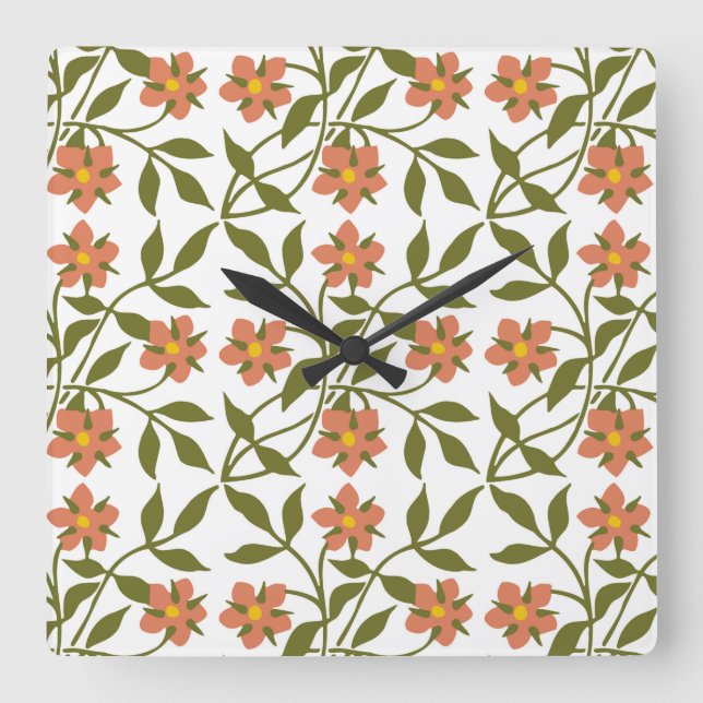 ORANGE FLOWERS SQUARE WALL CLOCK FYRKANTIG KLOCKA (Framsida)