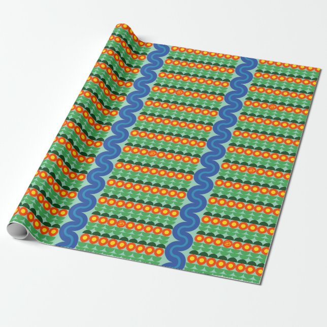 Orange Flowers - Wrapping Papper Presentpapper (Utrullad)
