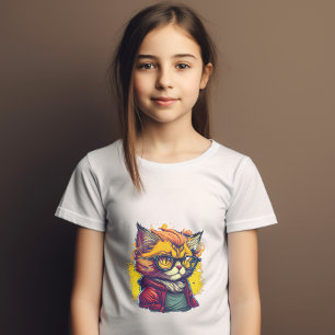 Orange Fluffy Cat i Red Jacka och Glass T Shirt