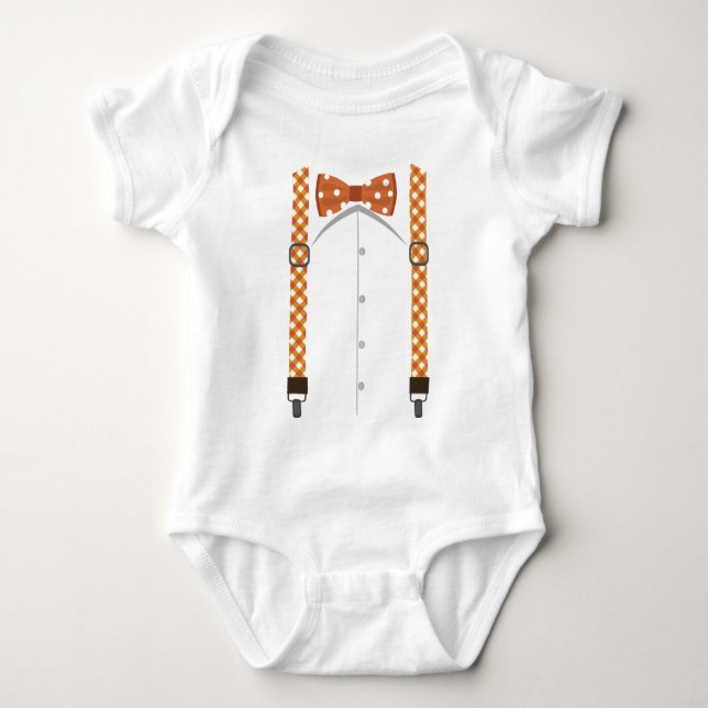 Orange fluga- & SuspendersBodysuit Tröja (Framsida)