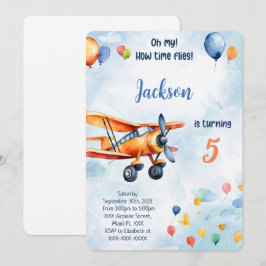 Orange flygplan barnkalas inbjudningar