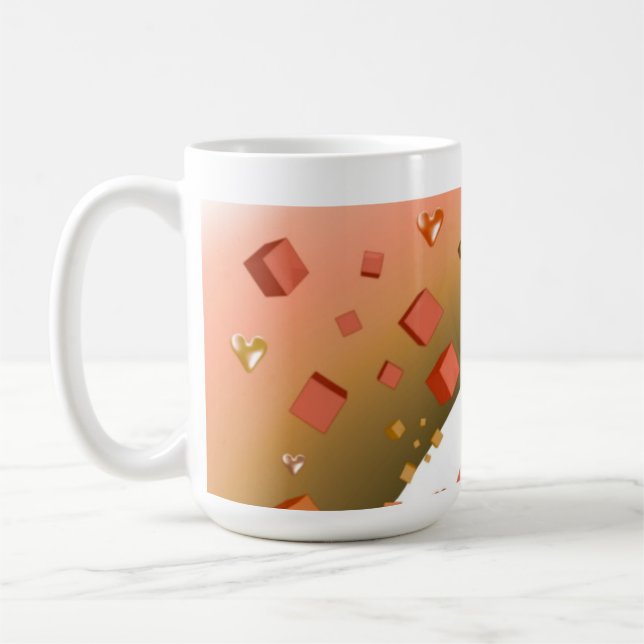 Orange Flytande Hjärtan och Kuber Kaffemugg (Vänster)