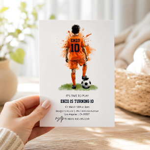 Orange Födelsedags Tröja Pojke Bakre Vy Fotboll Fö Inbjudningar