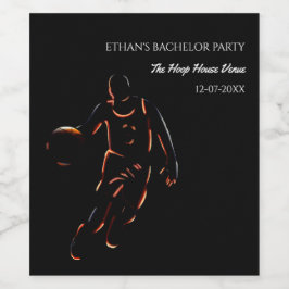 Orange födelsedagsfest för svart basketboll vinflaska etikett