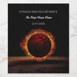 Orange födelsedagsfest för svart basketboll vinflaska etikett