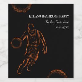 Orange födelsedagsfest för svart basketboll vinflaska etikett