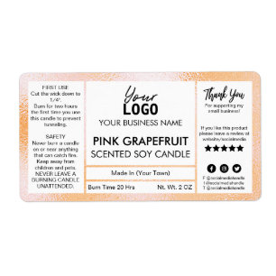 Orange Foil Rosa Grapefruit Scented Soy Candle Lab Fraktsedel