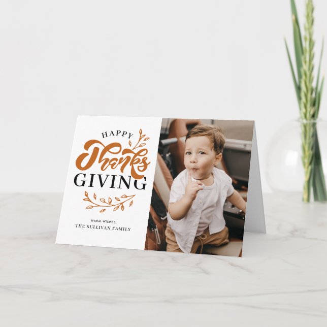 Orange Foliage Utandning Foto Happy thanksgiving Helgkort (Framsida)