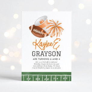 Orange Football and CheerLeading Joint Birthday Inbjudningar