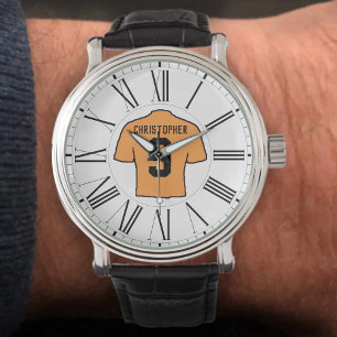 Orange Football Shirt med romerska siffror. Armbandsur