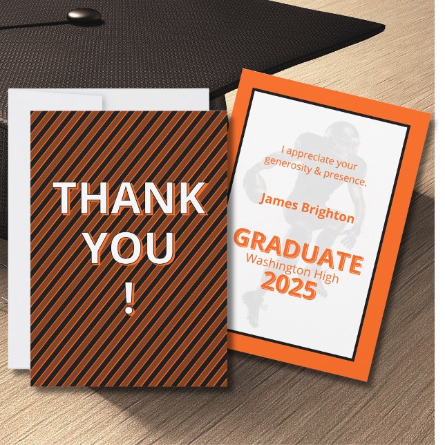 Orange Football Theme Studenten Tack Kort (Skapare uppladdad)