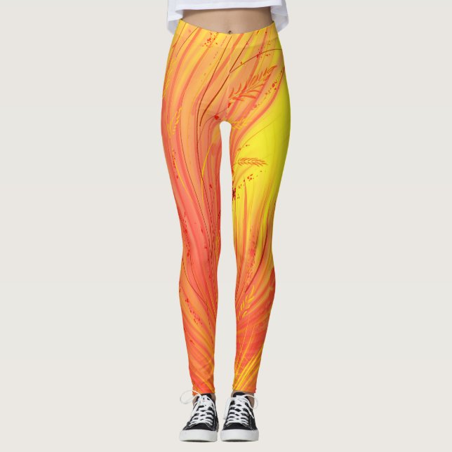 orange för abstrakt Enchanted Garden gult Leggings (Framsida)