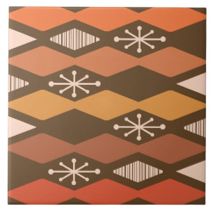 Orange för atomålder Geometric Brown Kakelplatta