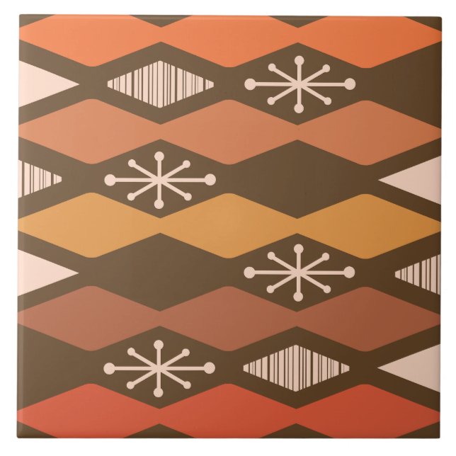 Orange för atomålder Geometric Brown Kakelplatta (Framsidan)