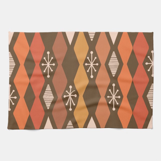 Orange för atomålder Geometric Brown Kökshandduk (Horisontell)