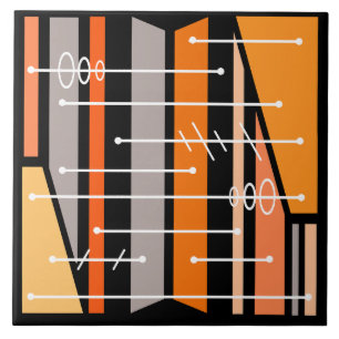 Orange för atomkonsthvart (Geometric Abstrakt Art Kakelplatta