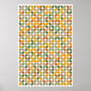 Orange för av Retro Geometric Löv Mönster Grönt Poster