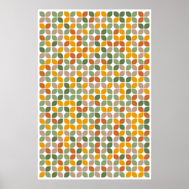 Orange för  av Retro Geometric Löv Mönster Grönt Poster (Framsidan)