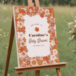 Orange  för babyutläsare för Groovy Retro Blommigt Poster