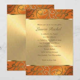 Orange för bat mitzvah Elegant och Guld Filigree Inbjudningar