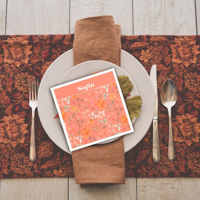 Orange för botaniska vattenfärgen mönster anpassni pappersservett (Skapare uppladdad)