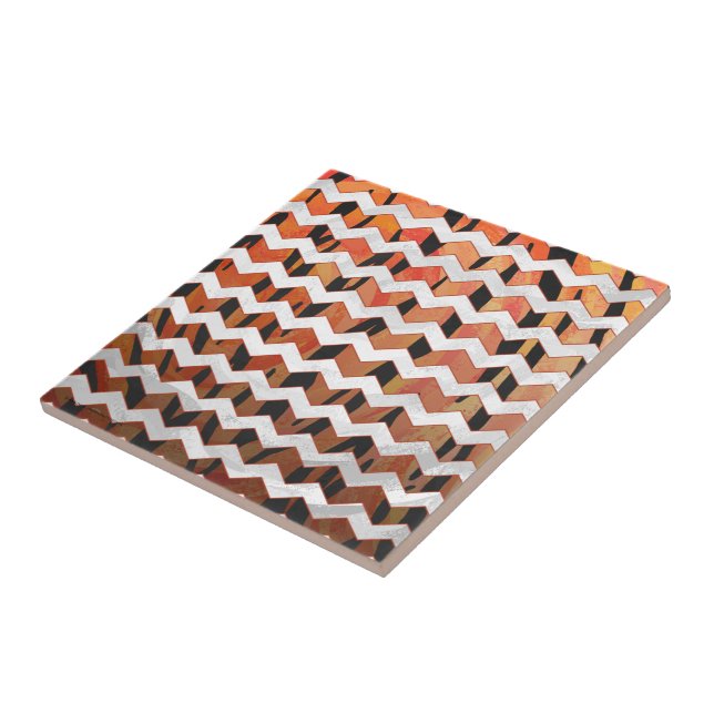 Orange för Chevron Tiger-Hett och svart utskrift Kakelplatta (Sidan)