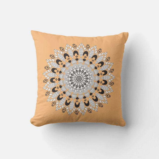 Orange för chic och vit Mandala-blomma Kudde (Framsida)