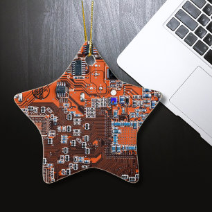 Orange för Computer Geek Circuit Board Julgransprydnad Keramik