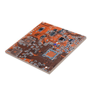 Orange för Computer Geek Circuit Board Kakelplatta