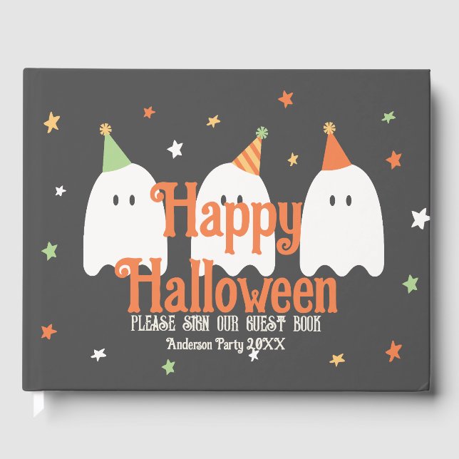 Orange för Cute Anpassningsbar Grönt Ghost Gästböcker (Framsida)