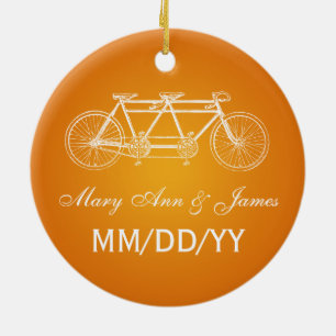 Orange för cykel för elegant bröllopfavör tandem julgransprydnad keramik