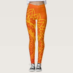 Orange för den etniska indiska Gulten Mandala Leggings