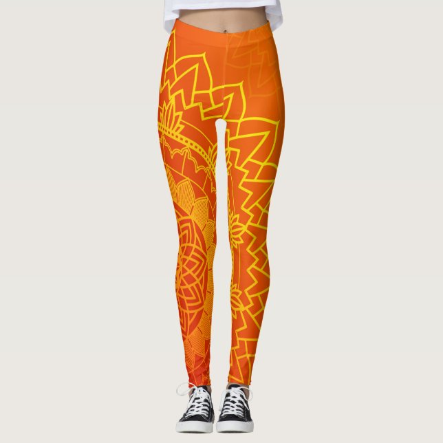 Orange för den etniska indiska Gulten Mandala Leggings (Framsida)