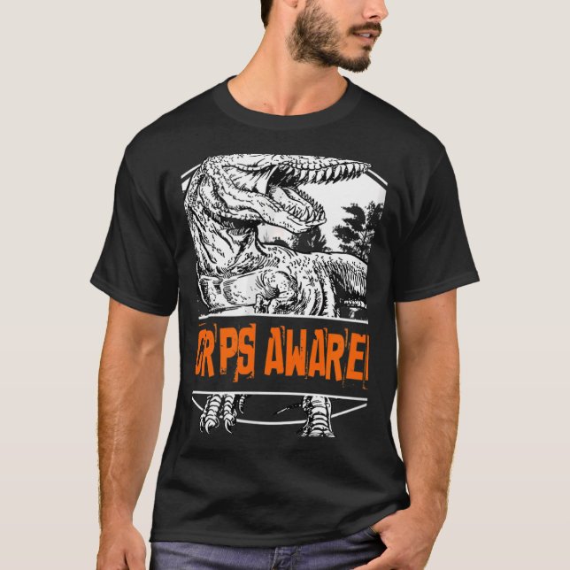 Orange för Dinosaur-medvetenhet om RSD CRPS-menyfl T Shirt (Framsida)