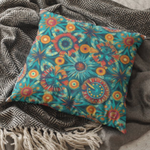Orange för färglös Boho Bohemian Design Teal Kudde
