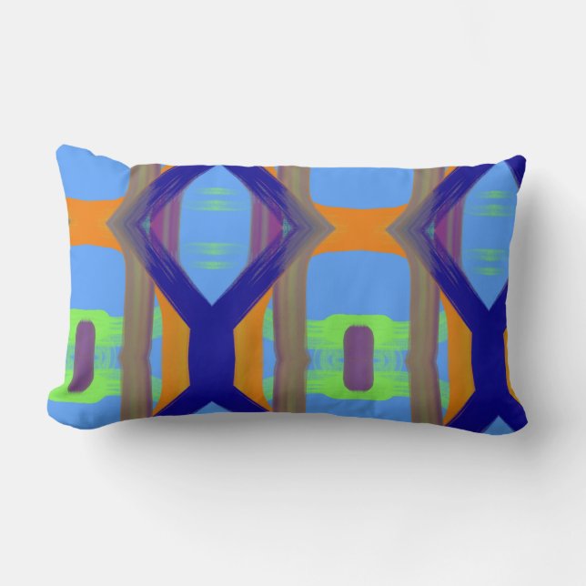 Orange för färgstark blå Grönt Anpassad Art Mönste Lumbarkudde (Framsida)