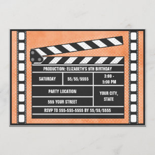 Orange för filmfödelsedagsfestClapboard Inbjudningar