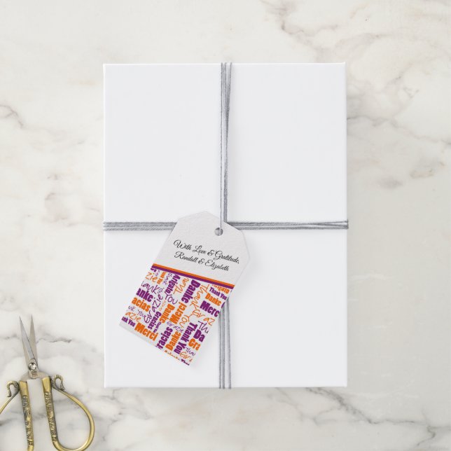 Orange för flerspråkig Tack-Lila Presentetikett (Med Snöre)