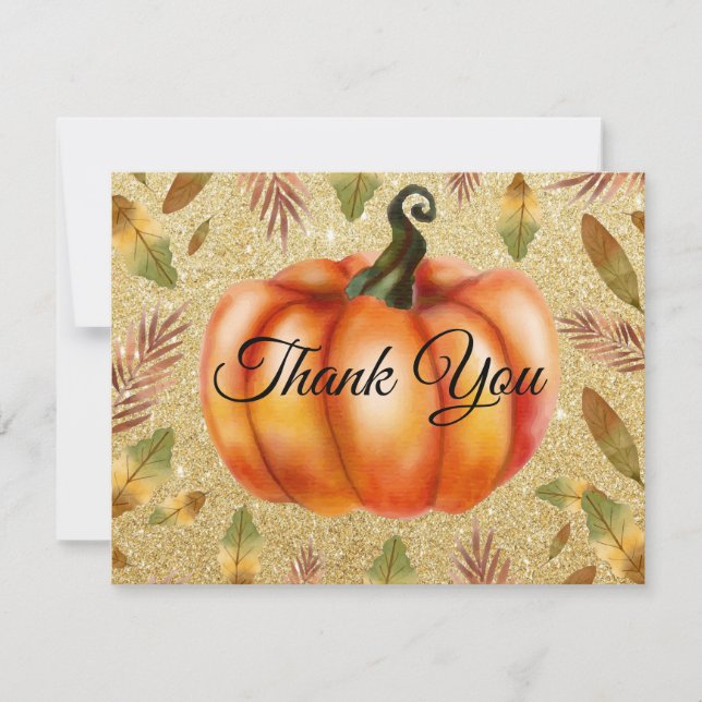 Orange för glitter för vattenfärgnedgångpumpa tack kort (Framsida)