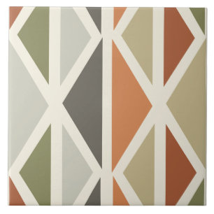 Orange för Grönten Retro Geometric Art Triangles Kakelplatta