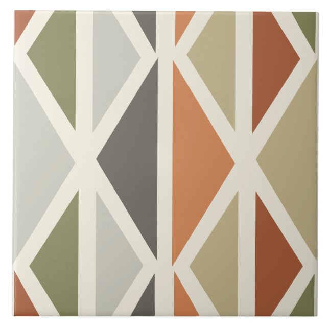 Orange för Grönten Retro Geometric Art Triangles Kakelplatta (Framsidan)