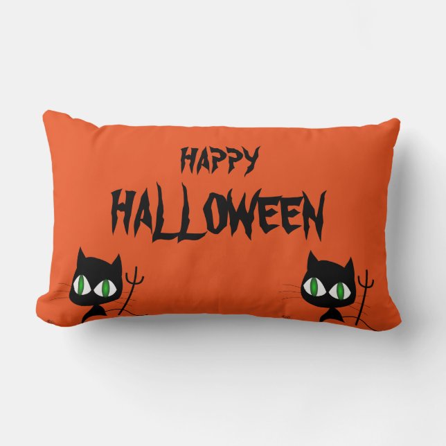 Orange för happy halloween-scary Cat- Lumbarkudde (Framsida)