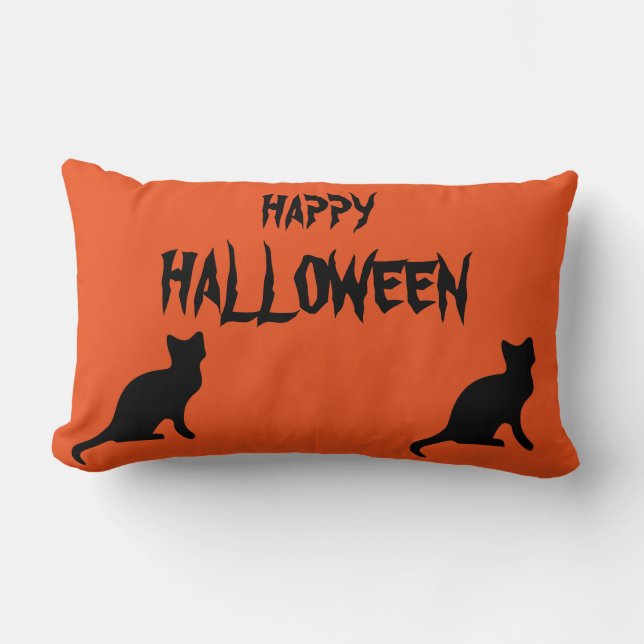 Orange för happy halloween-scary Cat- Lumbarkudde (Framsida)