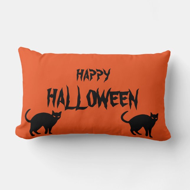Orange för happy halloween-scary Cat- Lumbarkudde (Framsida)