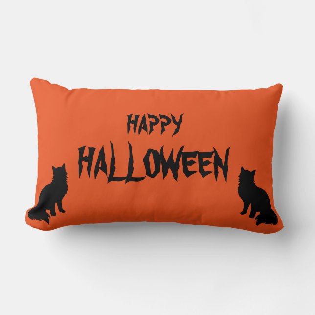 Orange för happy halloween-scary Cat- Lumbarkudde (Framsida)